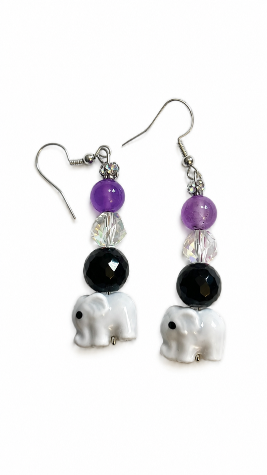 Lavender Luck Elephant Earrings